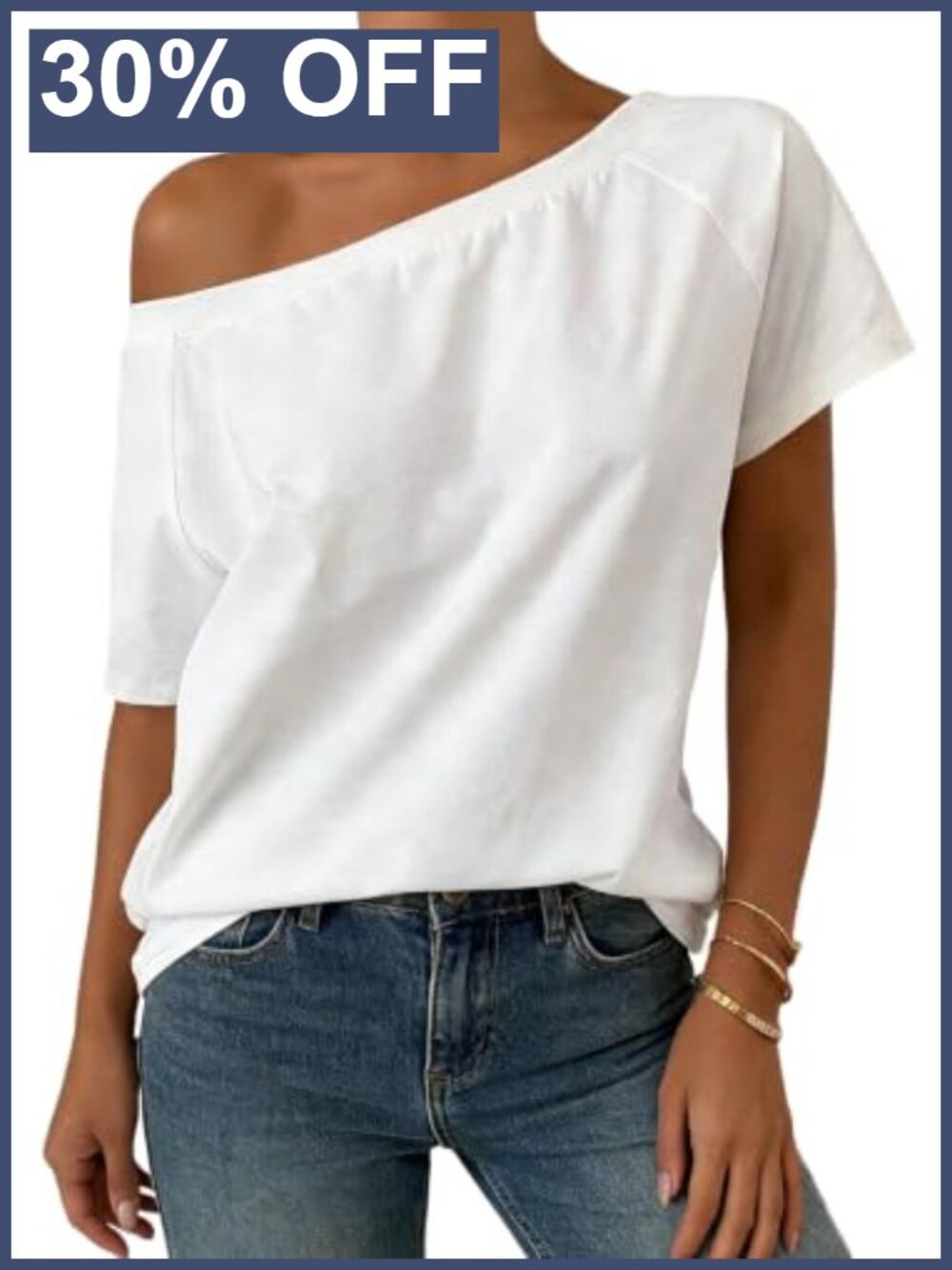 Women's Off Shoulder T-Shirt Cotton Spandex Short Sleeve Slouchy Summer Top